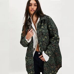 NWT Free People We The Free Tapestry Fog Jacquard Shirt Small Boho Blue Green